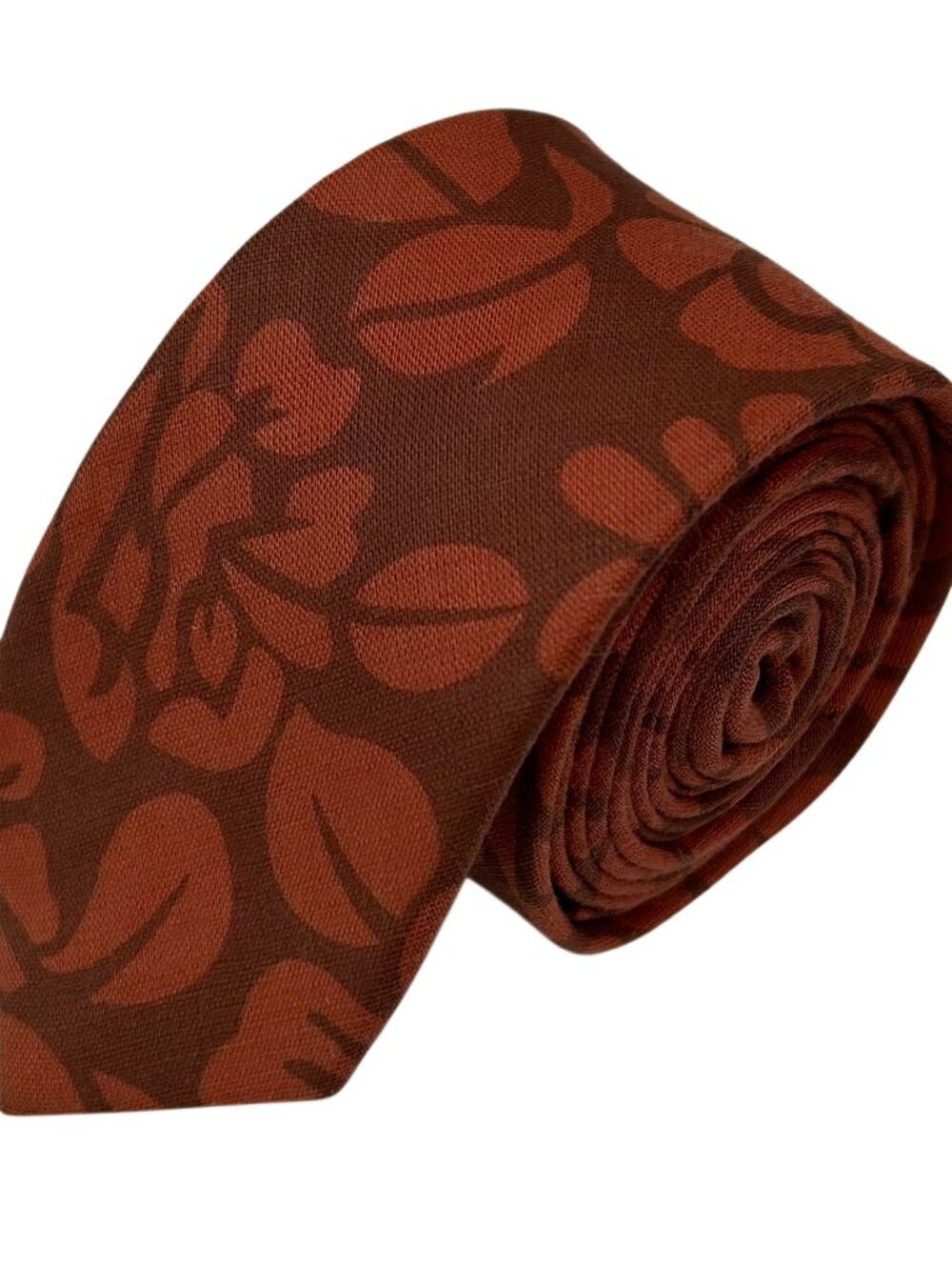 Penguin by Munsingwear Skinny Rust Orange Floral Linen Cotton Necktie Tie